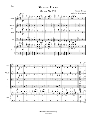 Antonin Dvorak - Slavonic Dance No. 8 arr. for piano quartet (score and parts)