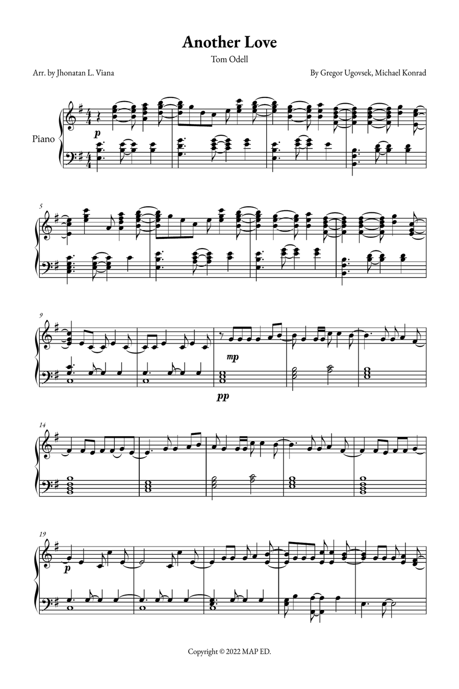 Another Love Piano Solo scores gallery preview page 1