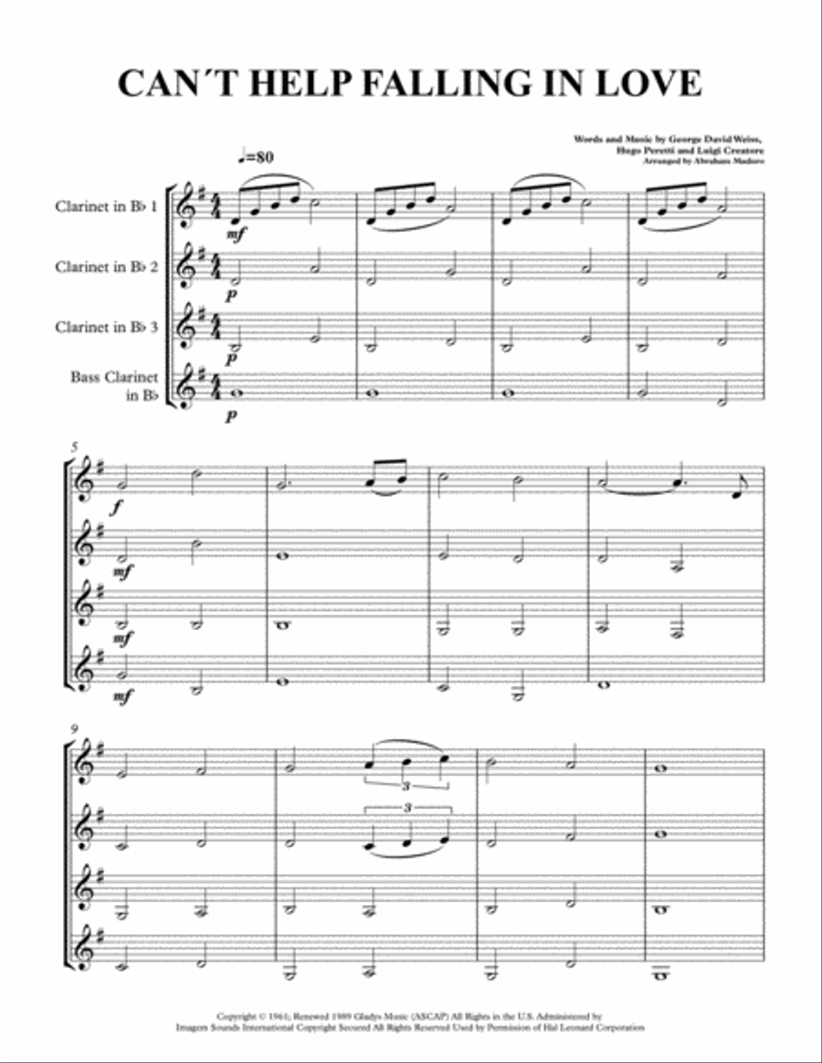 Can't Help Falling In Love Woodwind Quartet scores gallery preview page 2