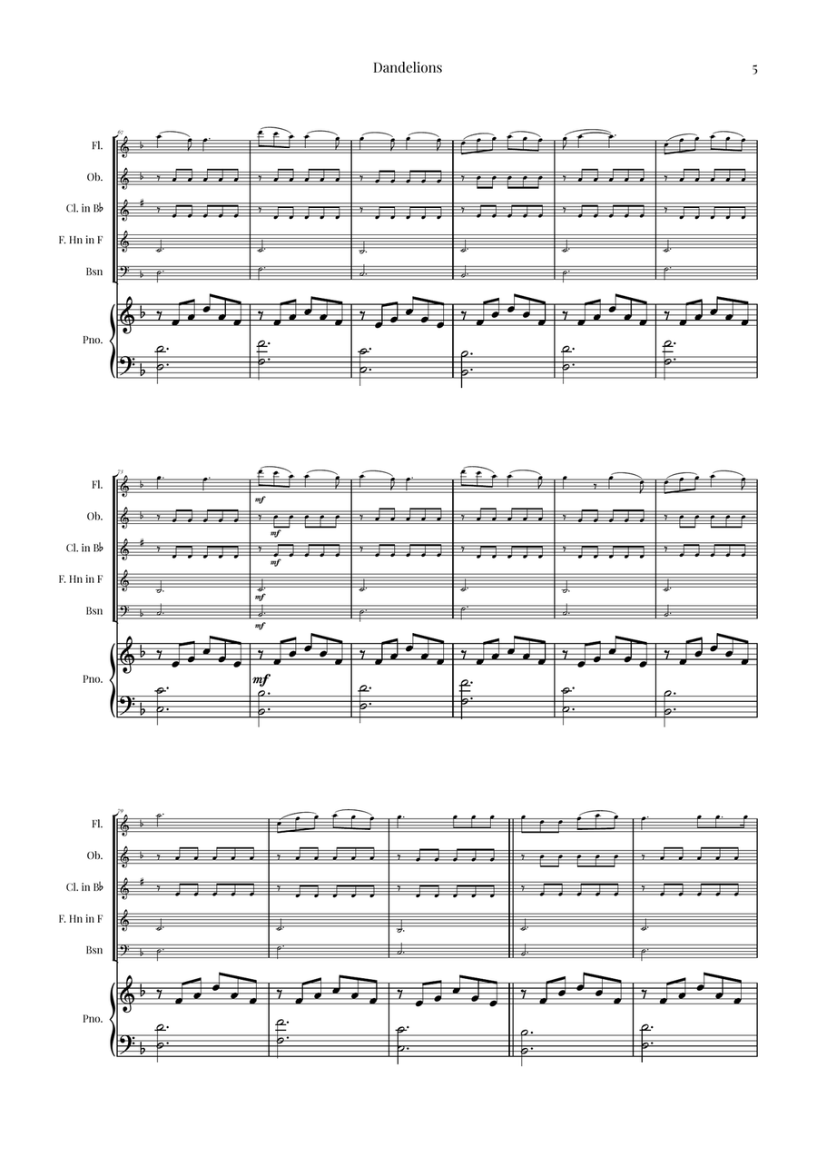 Dandelions Woodwind Quintet scores gallery preview page 5