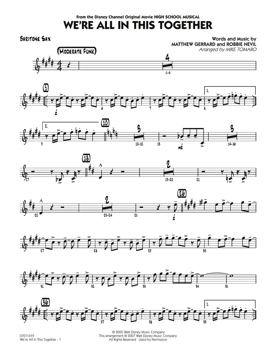 We're All In This Together (from High School Musical) - Baritone Sax Jazz Ensemble scores gallery preview page 1