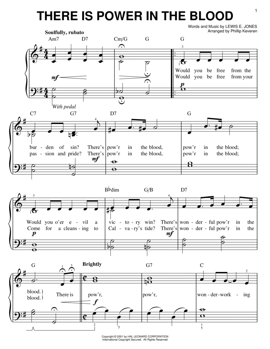 There Is Power In The Blood (arr. Phillip Keveren) Easy Piano scores gallery preview page 1