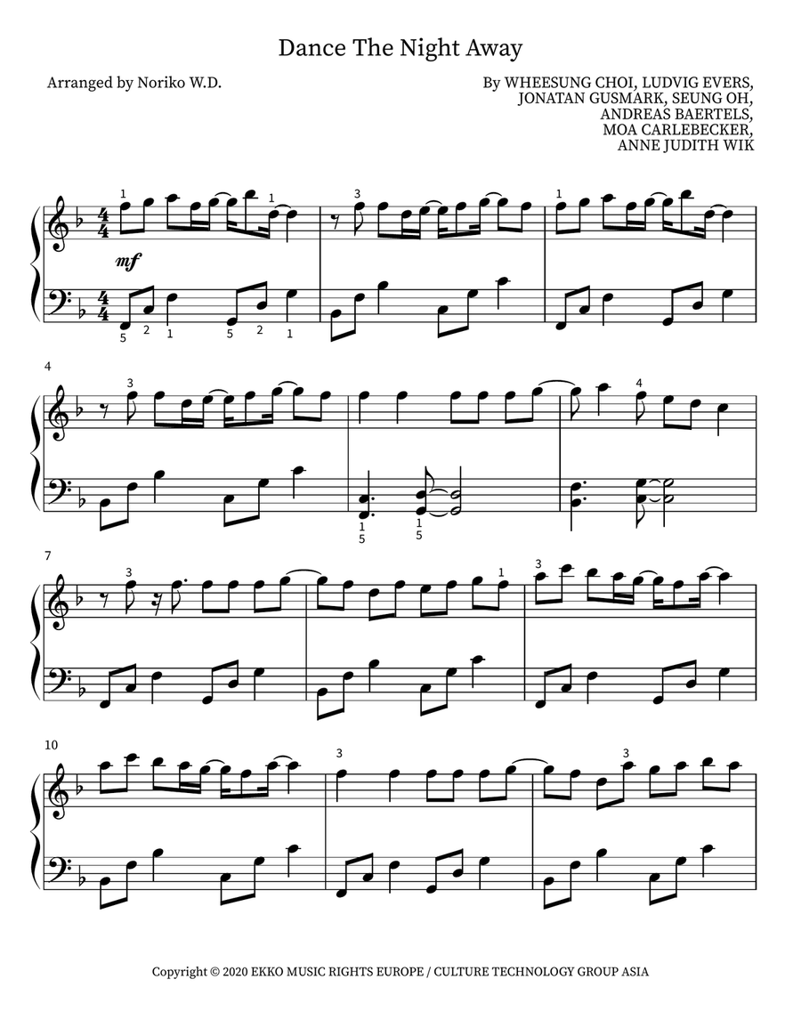 Dance The Night Away Easy Piano scores gallery preview page 1