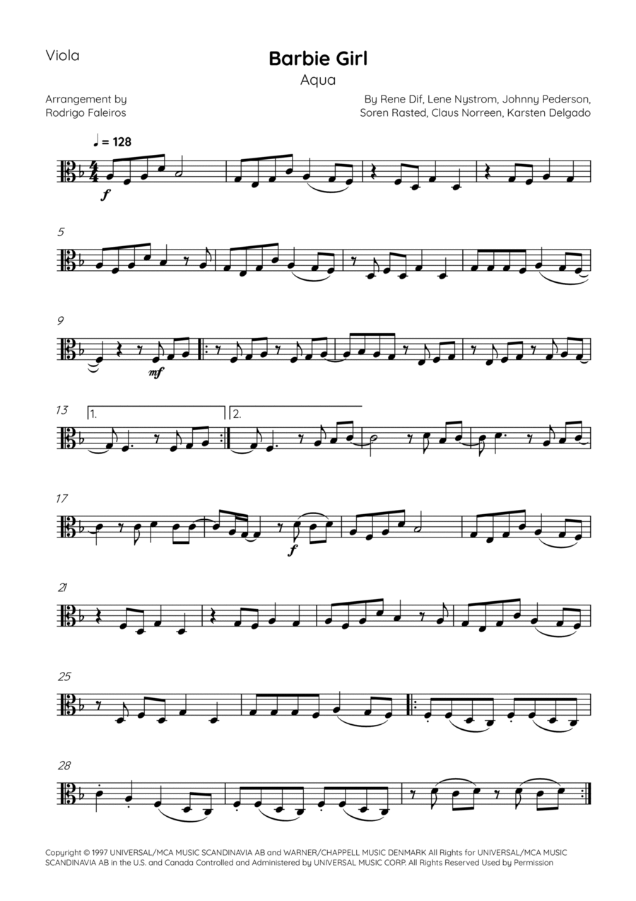 Barbie Girl Viola Solo scores gallery preview page 1