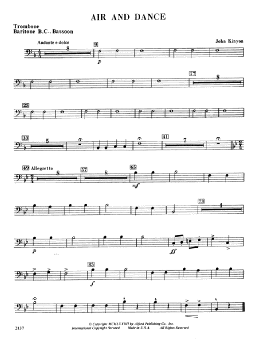 Air and Dance: 1st Trombone Concert Band scores gallery preview page 1