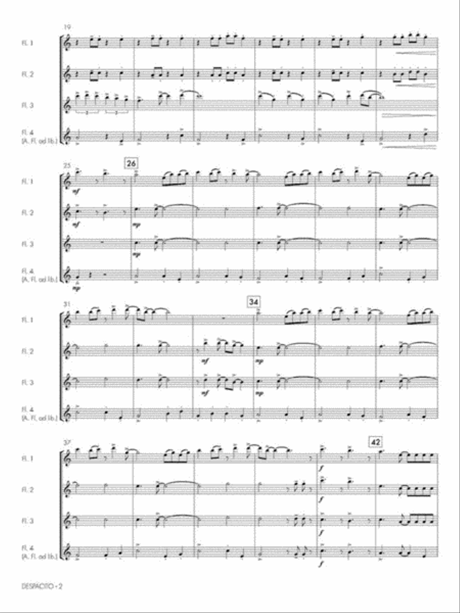 Despacito Flute Quartet scores gallery preview page 4