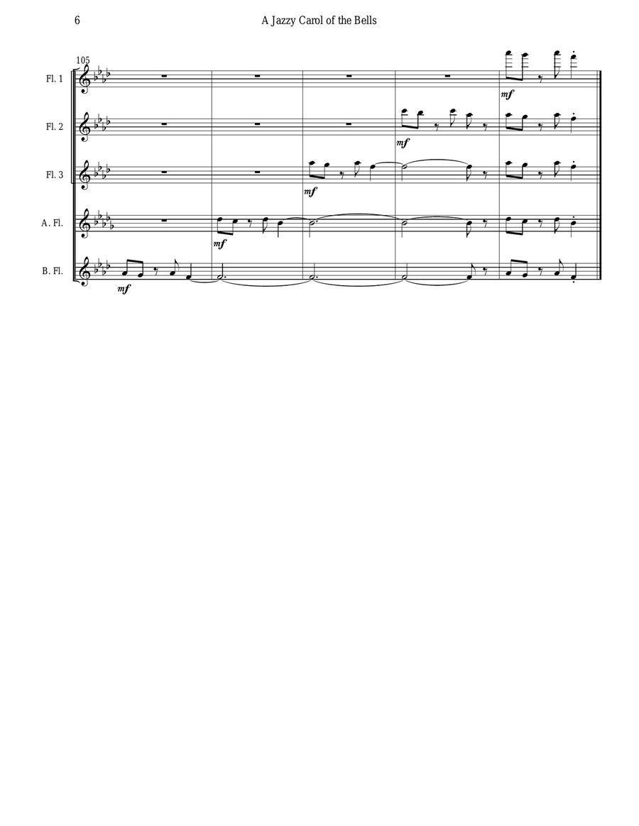 Carol of the Bells (Jazz Waltz for Flute Choir) Flute Choir scores gallery preview page 6