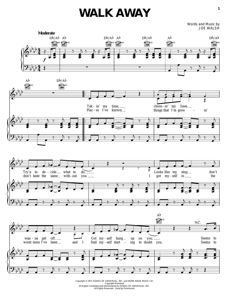 Walk Away Walk Away Piano, Vocal, Guitar scores gallery preview page 1