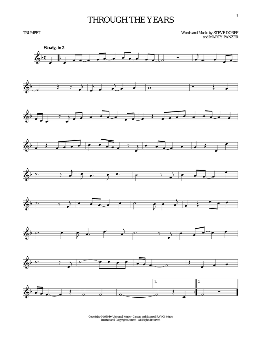 Through The Years Trumpet Solo scores gallery preview page 1
