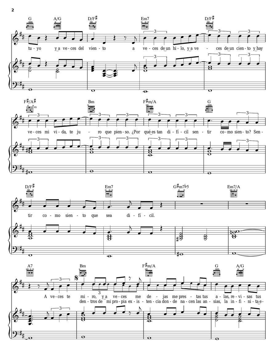 Cuando Nadie Me Ve Piano, Vocal, Guitar scores gallery preview page 2