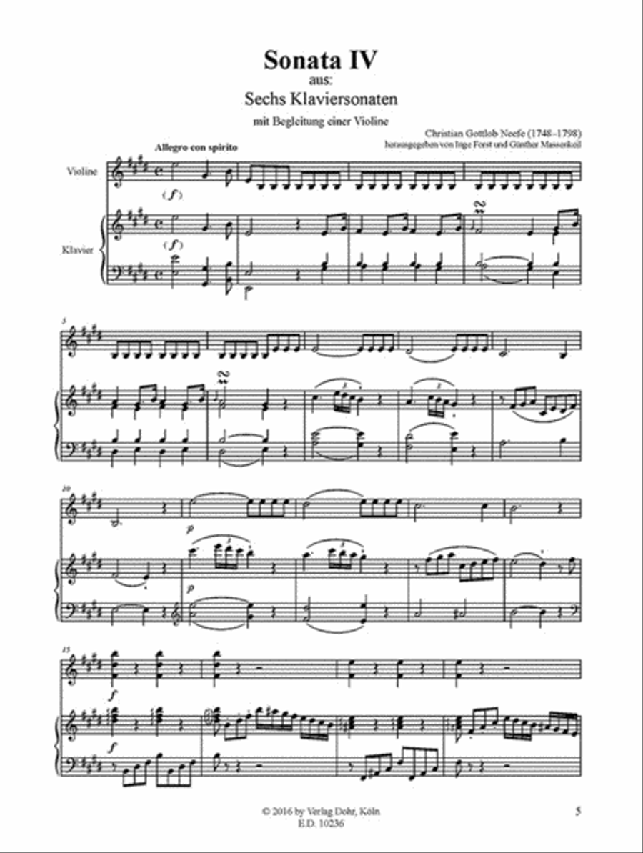 Sonate Nr. 4 für Violine und Klavier E-Dur (aus: Sechs Klaviersonaten mit Begleitung einer Violine) Violin Solo scores gallery preview page 2