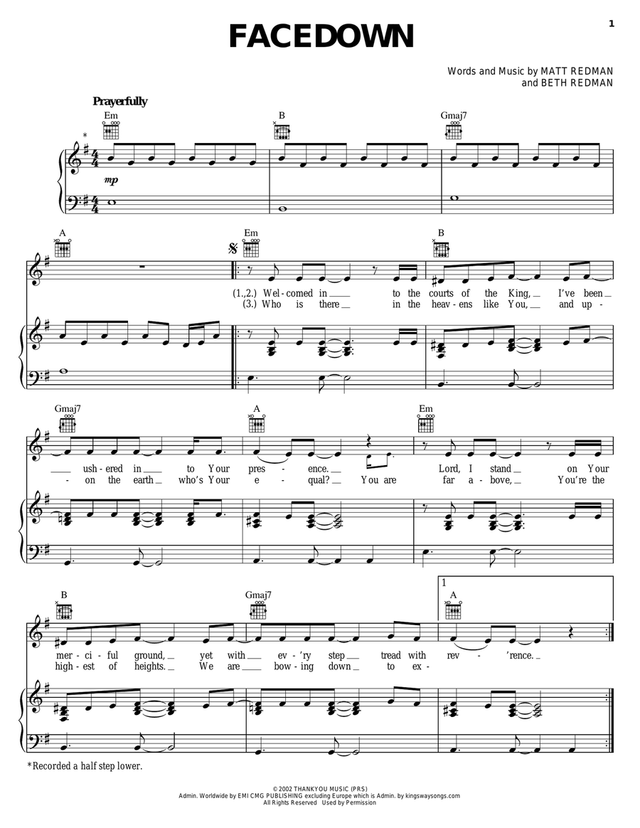 Facedown Piano, Vocal, Guitar scores gallery preview page 1