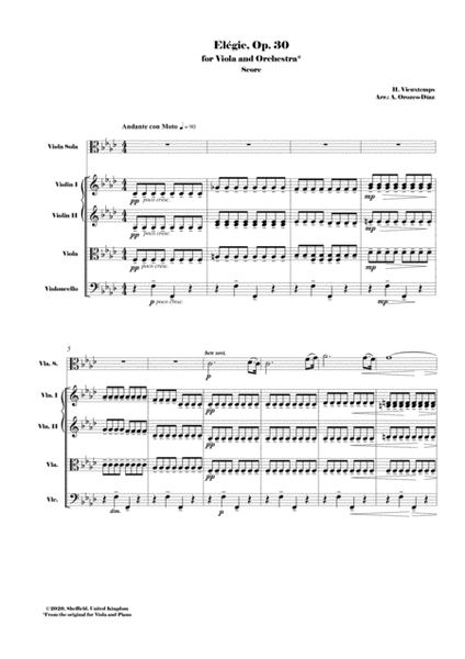 Vieuxtemps - Elégie for Viola and String Orchestra, Op. 30 SCORE AND PARTS image number null