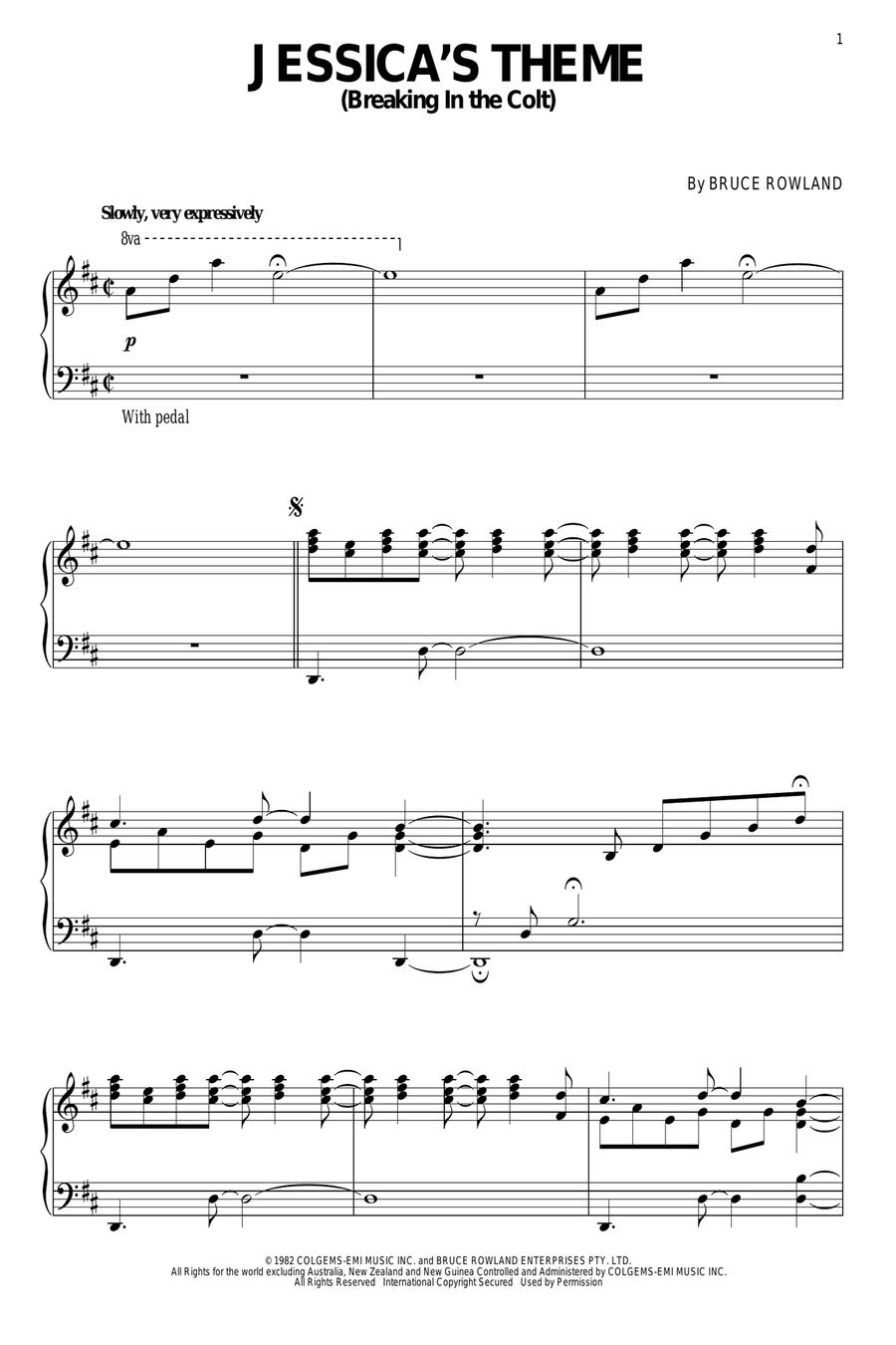Jessica's Theme (Breaking In The Colt) (from The Man From Snowy River) Piano Solo scores gallery preview page 1