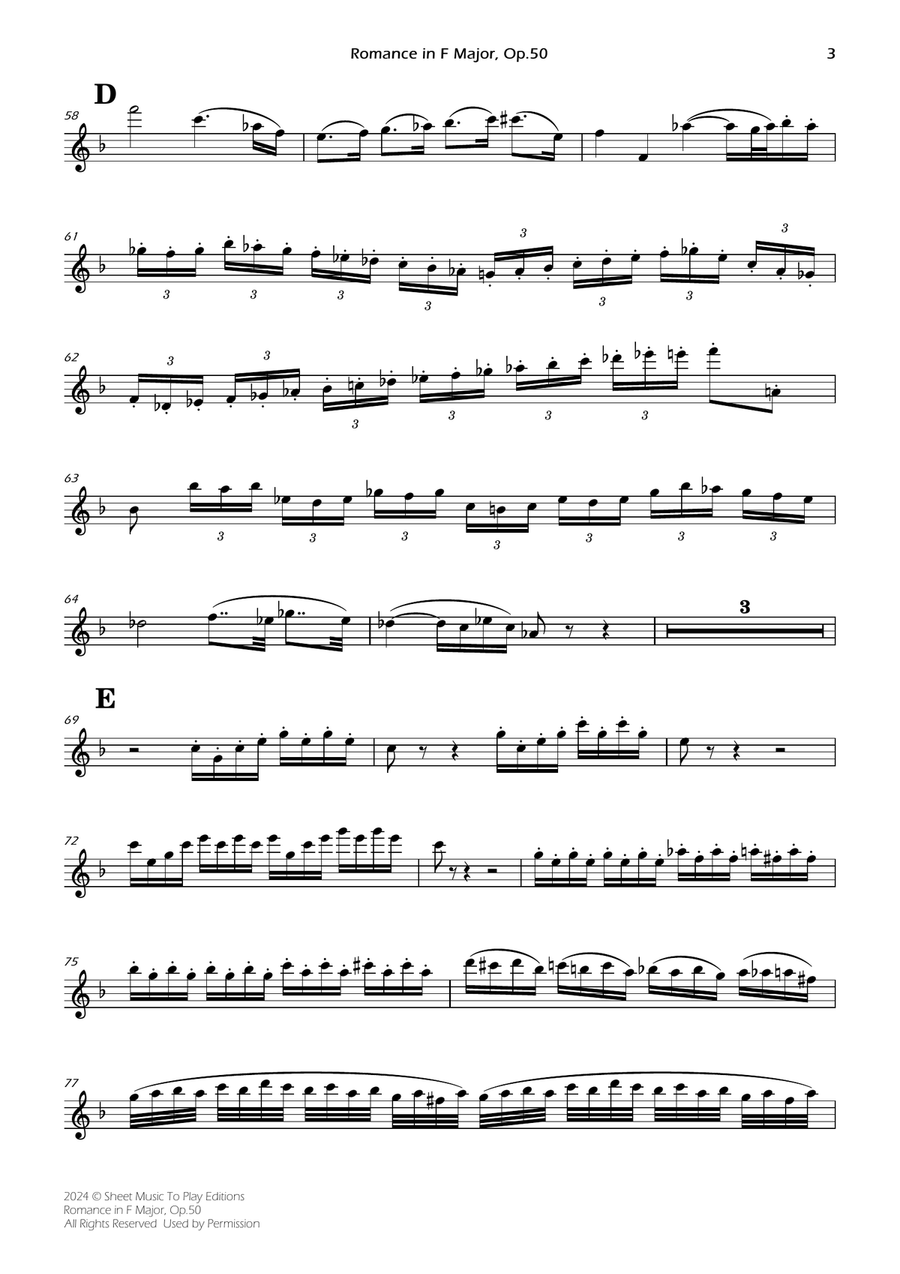 Romance in F Major, Op.50 - Flute and Piano (Individual Parts) Flute scores gallery preview page 3