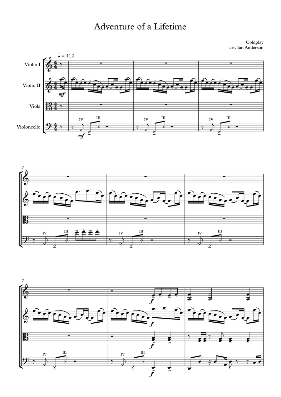 Adventure Of A Lifetime String Quartet scores gallery preview page 1