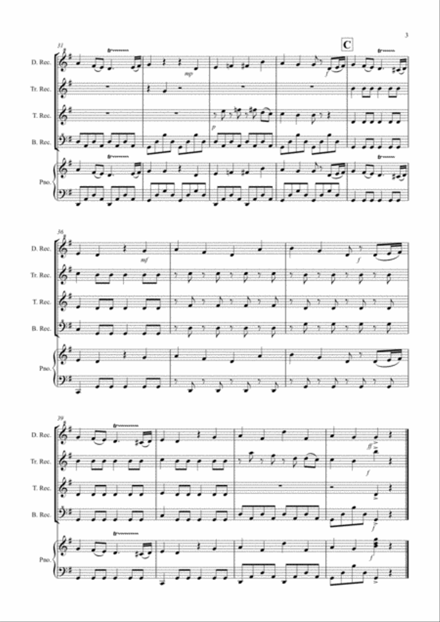 Chinese Dance (Fantasia from Nutcracker) for Recorder Quartet Recorder scores gallery preview page 3