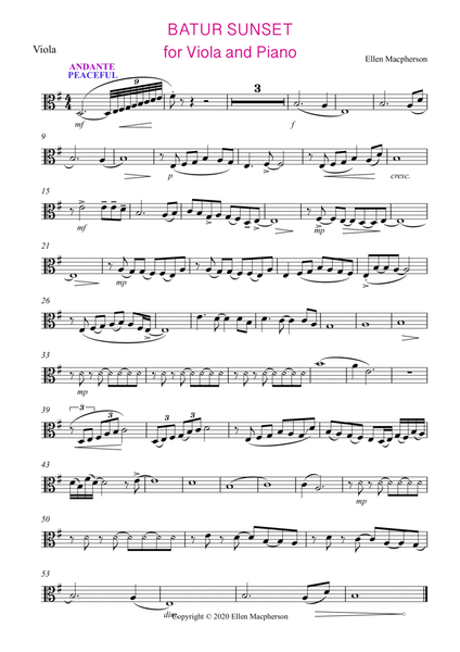 BATUR SUNSET for Viola and Piano (Viola Part)