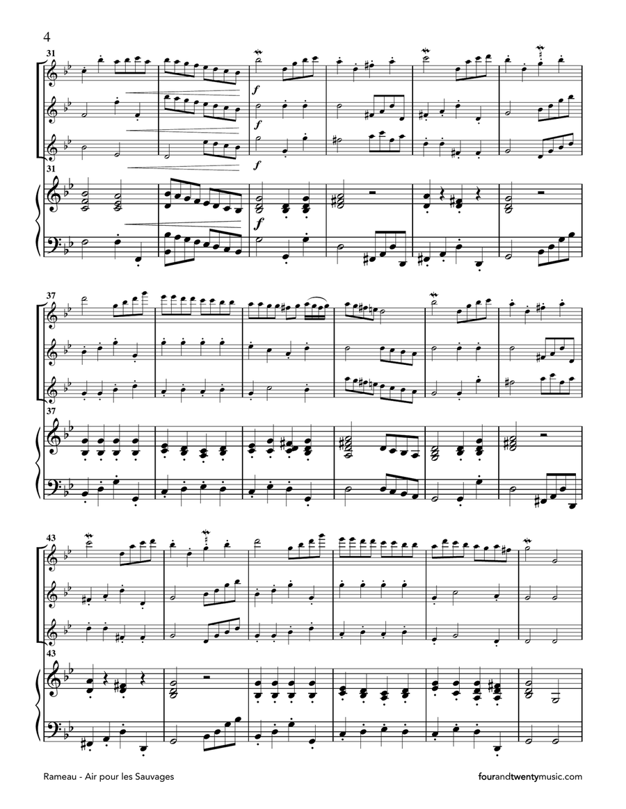 Air pour les Sauvages, arranged for three flutes and piano Flute Solo scores gallery preview page 4