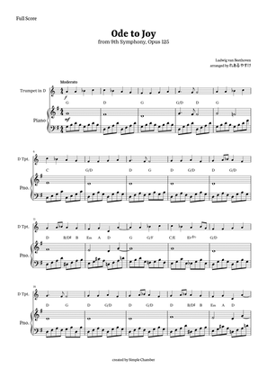 Ode to Joy for Trumpet in D with Piano by Beethoven Opus 125