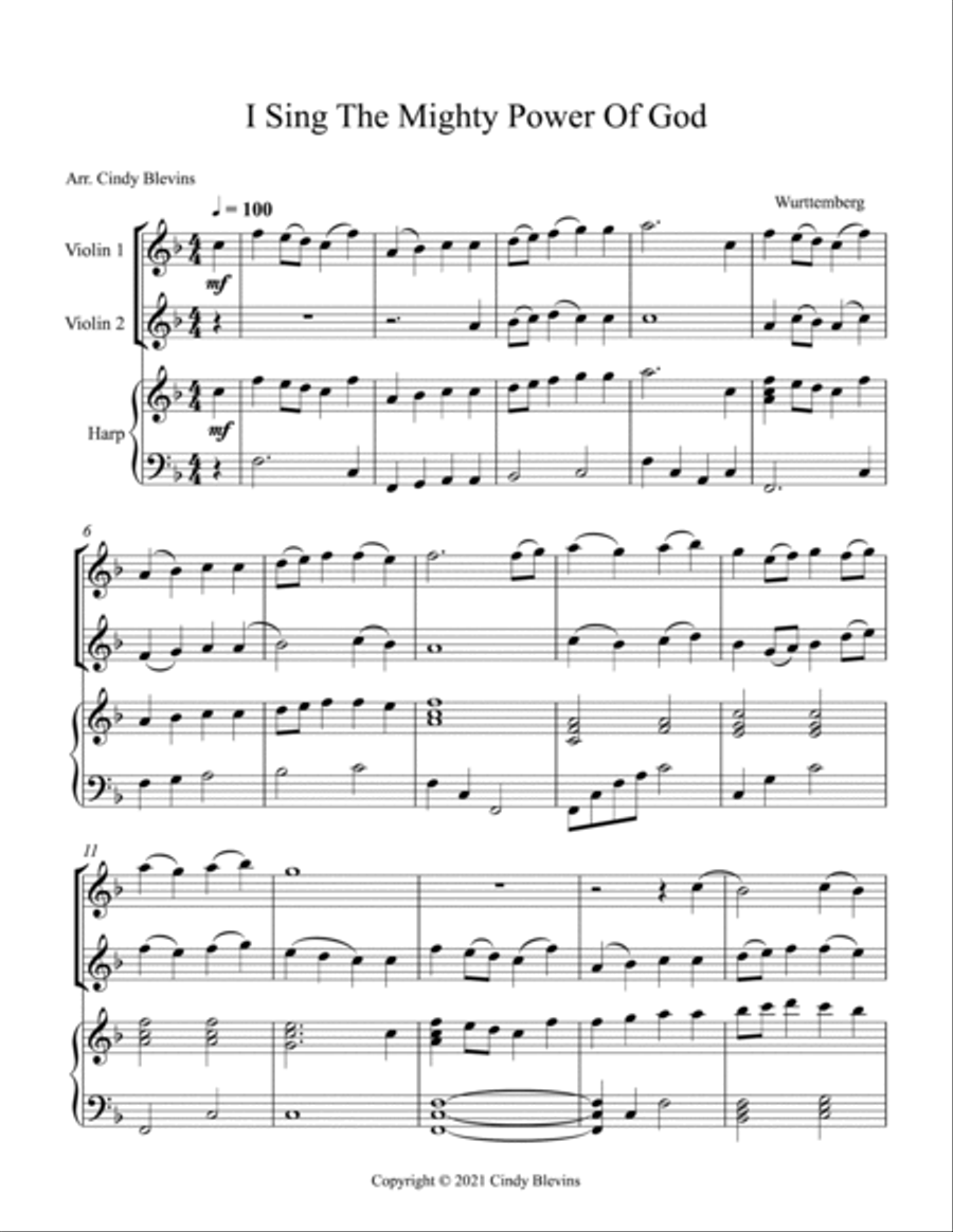 I Sing the Mighty Power Of God, Two Violins and Harp Harp scores gallery preview page 2