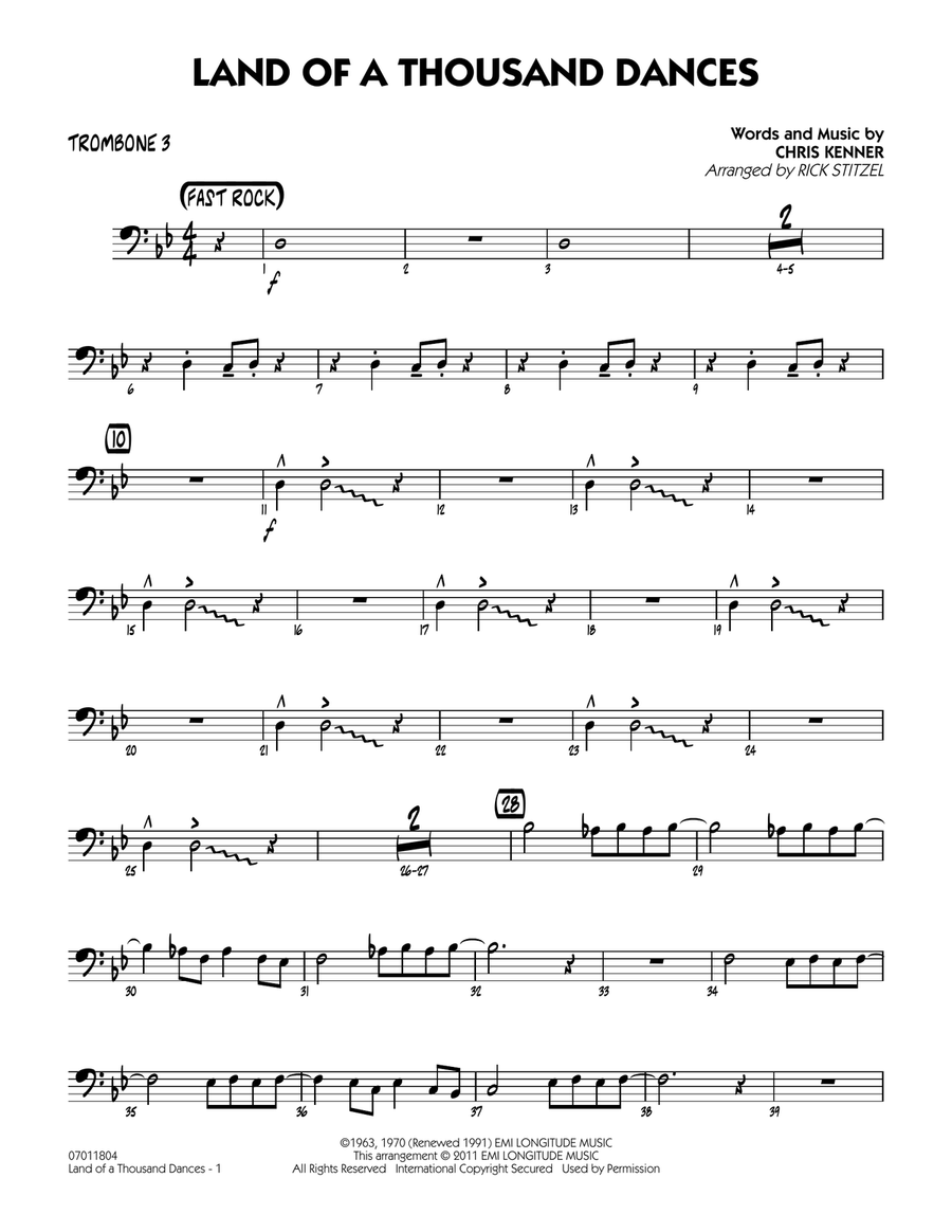 Land Of A Thousand Dances - Trombone 3 Jazz Ensemble scores gallery preview page 1
