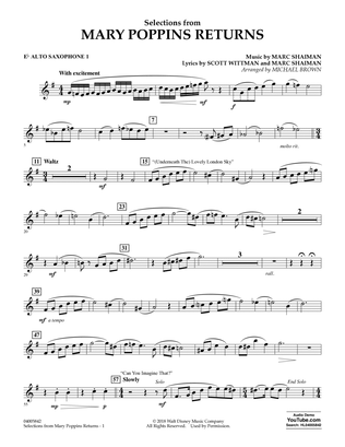 Selections from Mary Poppins Returns (arr. Michael Brown) - Eb Alto Saxophone 1