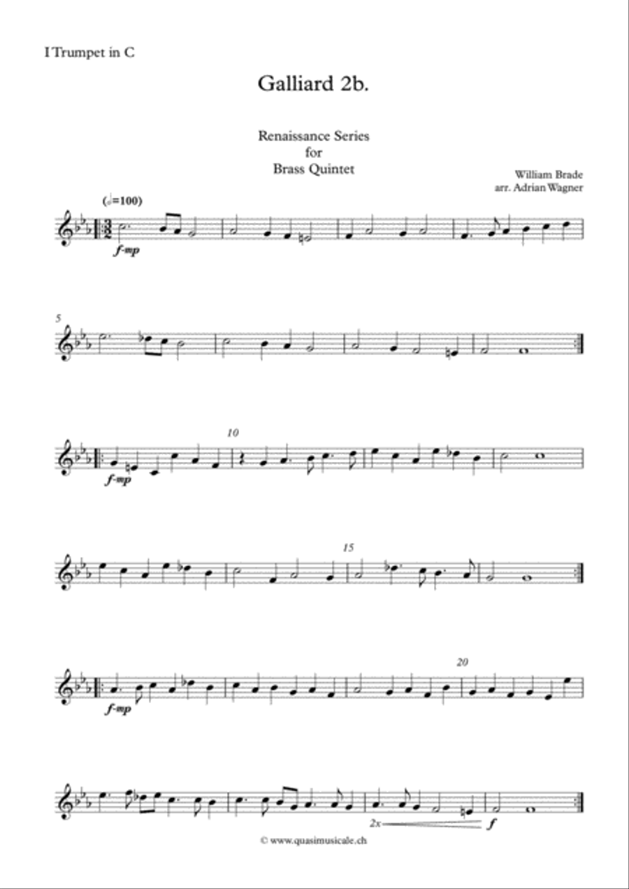 Galliard 2b. (William Brade) Brass Quintet arr. Adrian Wagner Brass Quintet scores gallery preview page 6