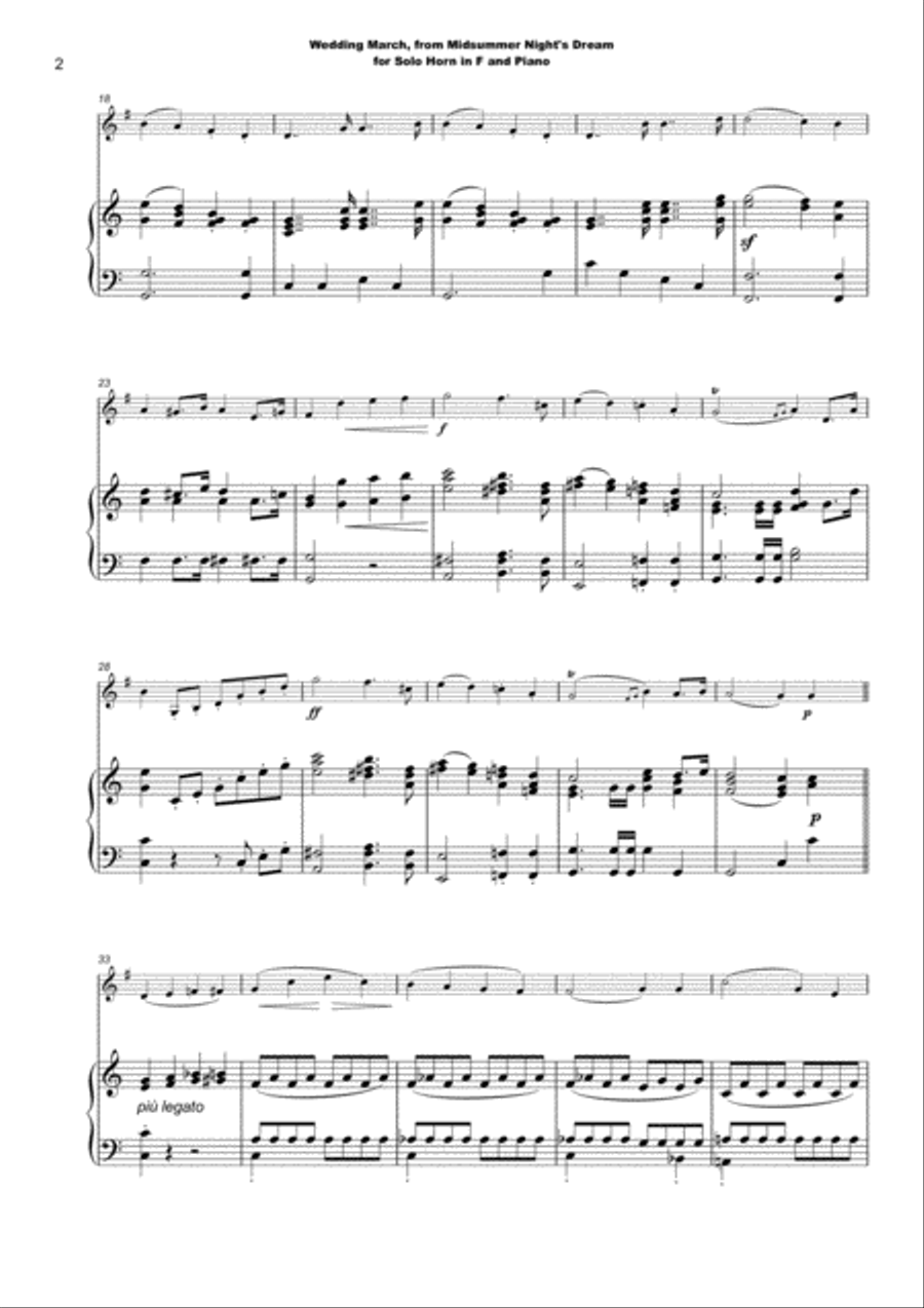 Wedding March by Mendelssohn, for Solo Horn in F (French Horn) and Piano Piano scores gallery preview page 3