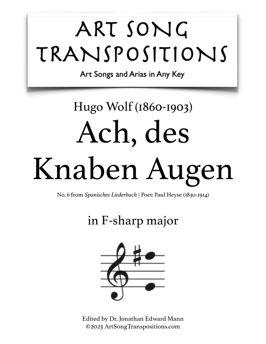 WOLF: Ach, des Knaben Augen (transposed to F-sharp major) Voice scores gallery preview page 1
