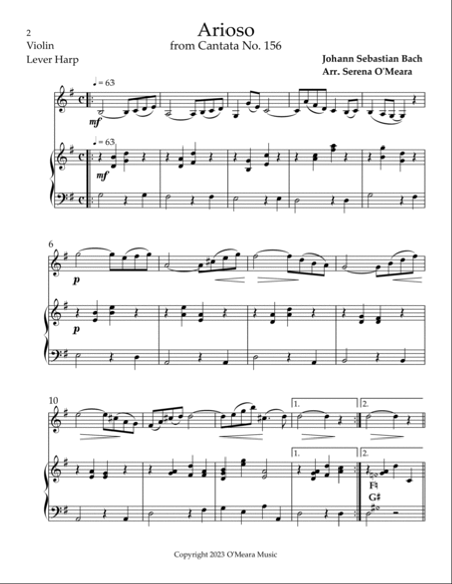 Arioso, Duet for Violin & Lever Harp String Duet scores gallery preview page 2