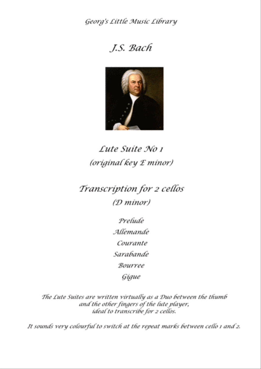 J.S. Bach Lute Suite No 1 arr. for 2 cellos String Duet scores gallery preview page 3