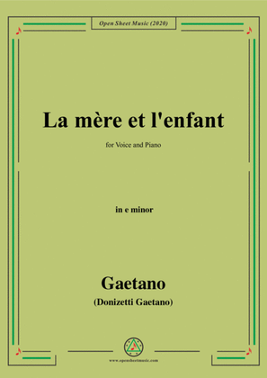 Book cover for Donizetti-La mere et l'enfant,in e minor,for Voice and Piano