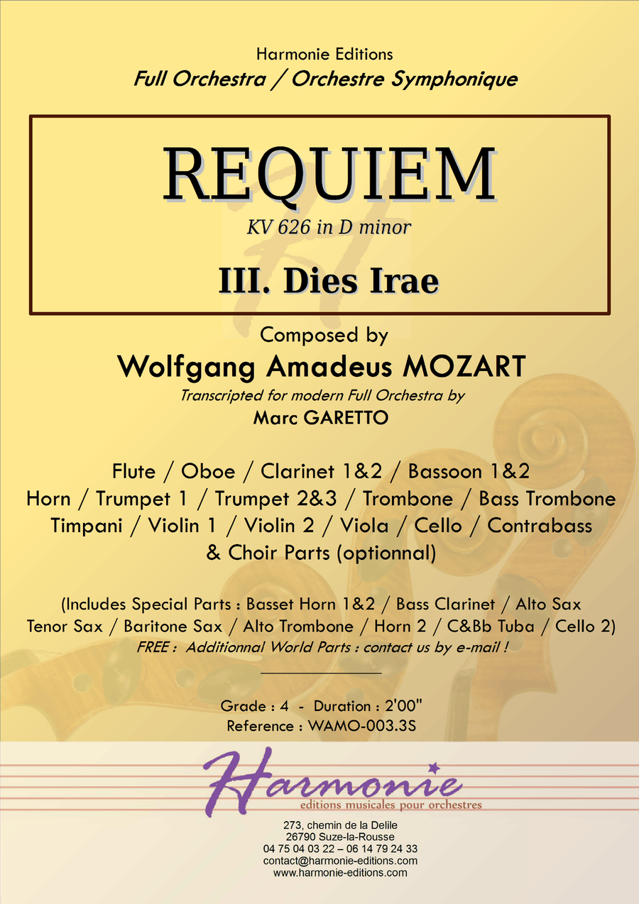 MOZART - REQUIEM K. 626 - Dies Irae - Full Orchestra - SCORE & PARTS Full Orchestra scores gallery preview page 1