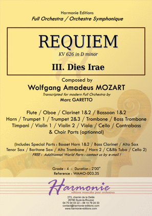 Book cover for MOZART - REQUIEM K. 626 - Dies Irae - Full Orchestra - SCORE & PARTS