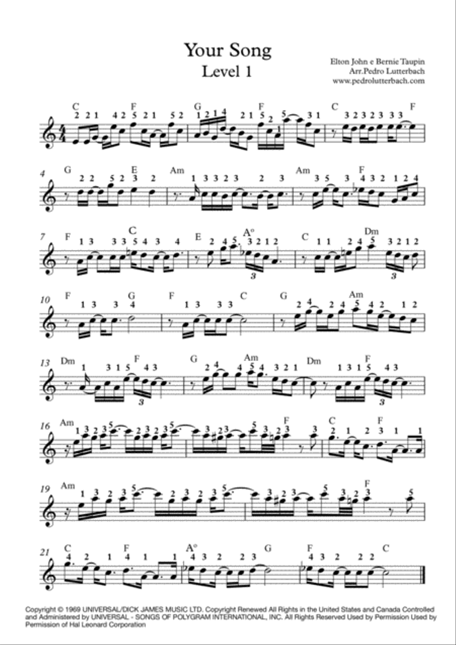 Your Song Easy Piano scores gallery preview page 1