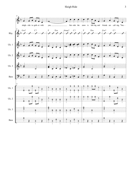 Sleigh Ride for Ukulele Trio / Ensemble / Band / Orchestra with optional Vocals image number null