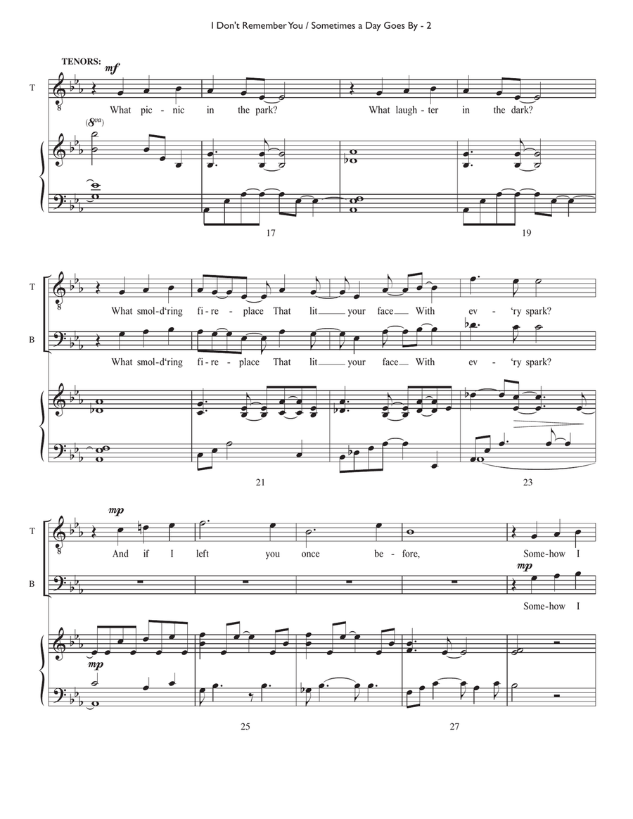 Medley: I Don't Remember You with Sometimes A Day Goes By TTBB scores gallery preview page 3