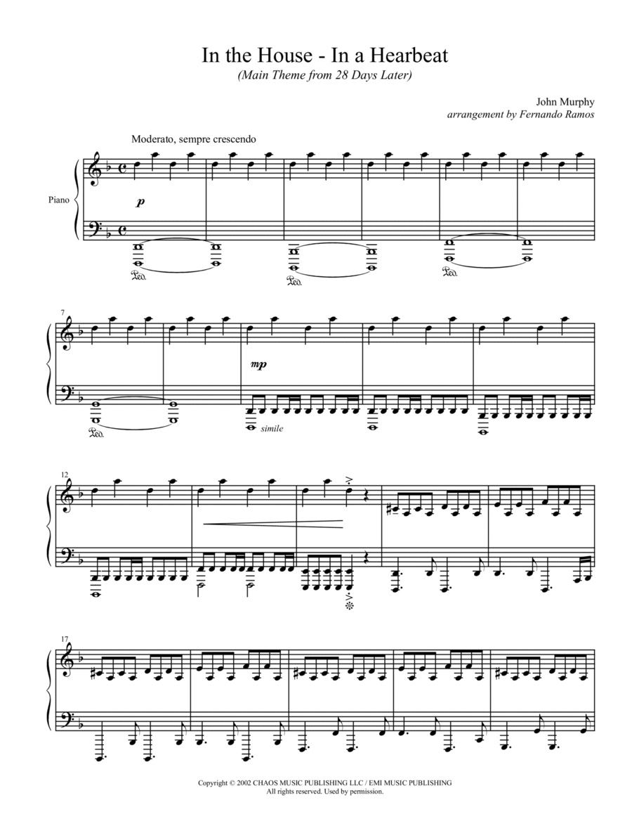 In The House - In A Heartbeat (cue) Piano Solo scores gallery preview page 1