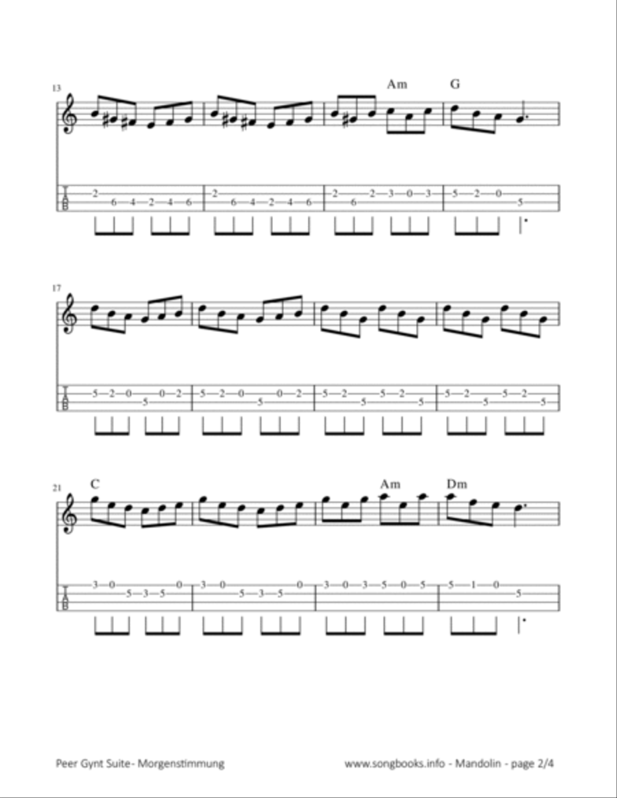 Peer Gynt - Morgenstimmung - E. Grieg Mandolin scores gallery preview page 2