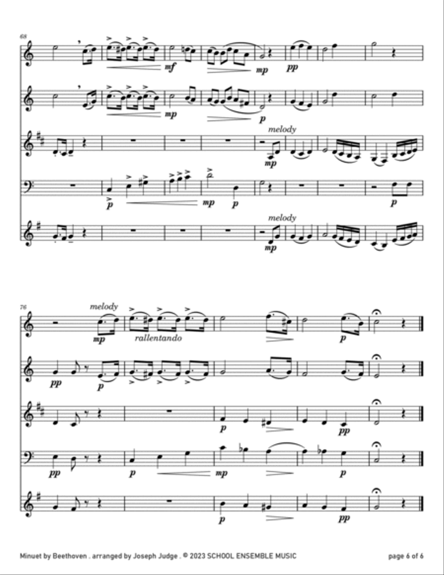 Minuet by Beethoven for Woodwind Quartet in Schools Woodwind Quartet scores gallery preview page 6