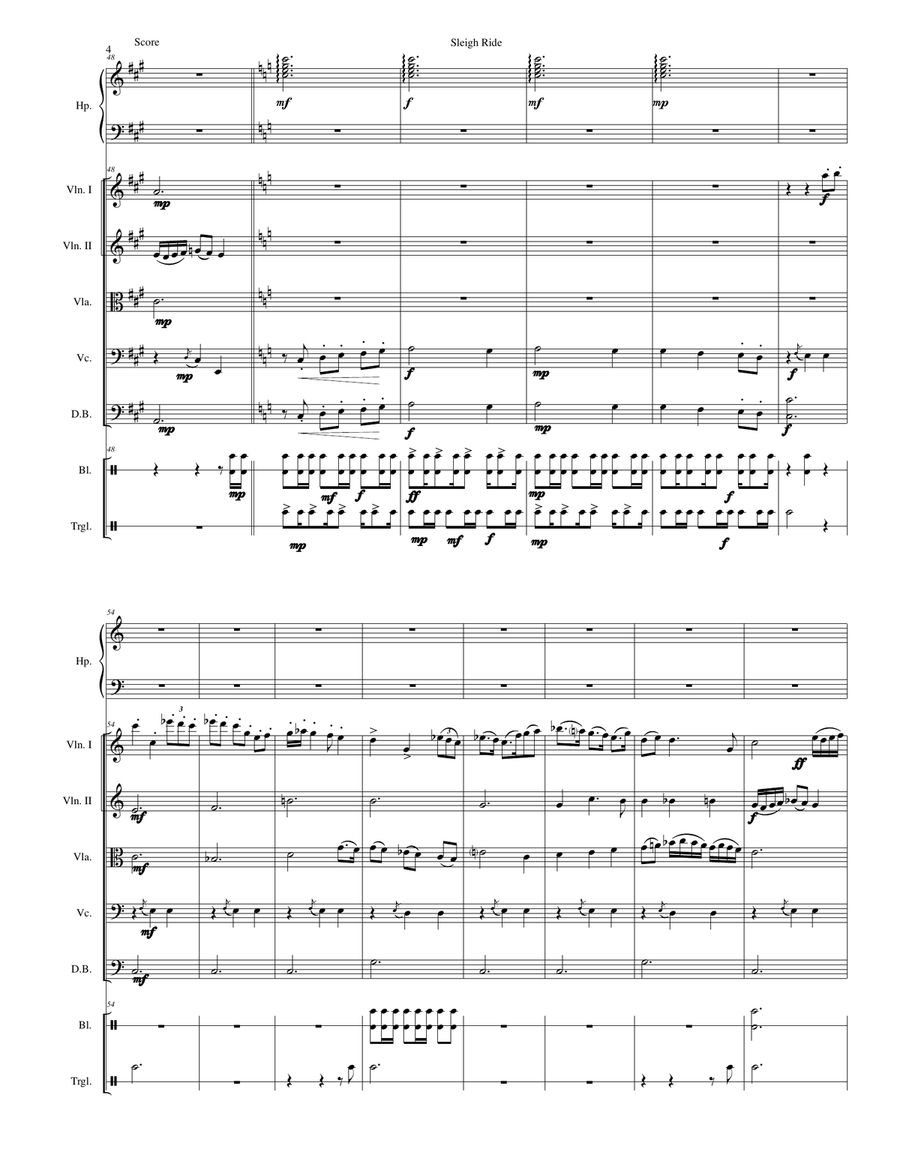 Sleigh ride for strings, harp, bells and triangle String Orchestra scores gallery preview page 4