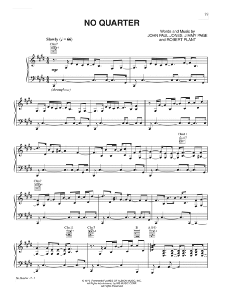 No Quarter Piano, Vocal, Guitar scores gallery preview page 1