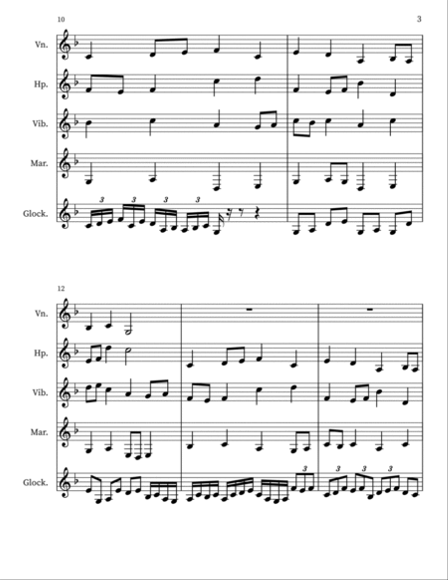 Ambrosia 6 for Violin, Harp, Vibra., Marimba, Glock. Small Ensemble scores gallery preview page 3