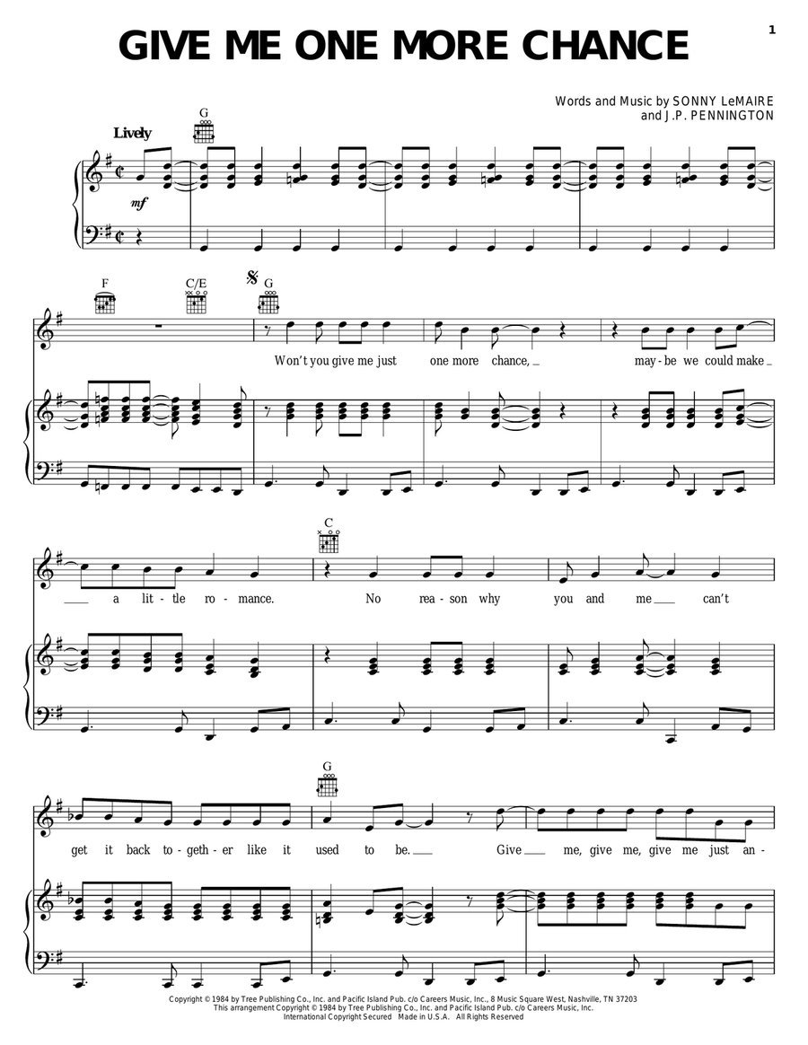 Give Me One More Chance Give Me One More Chance Piano, Vocal, Guitar scores gallery preview page 1