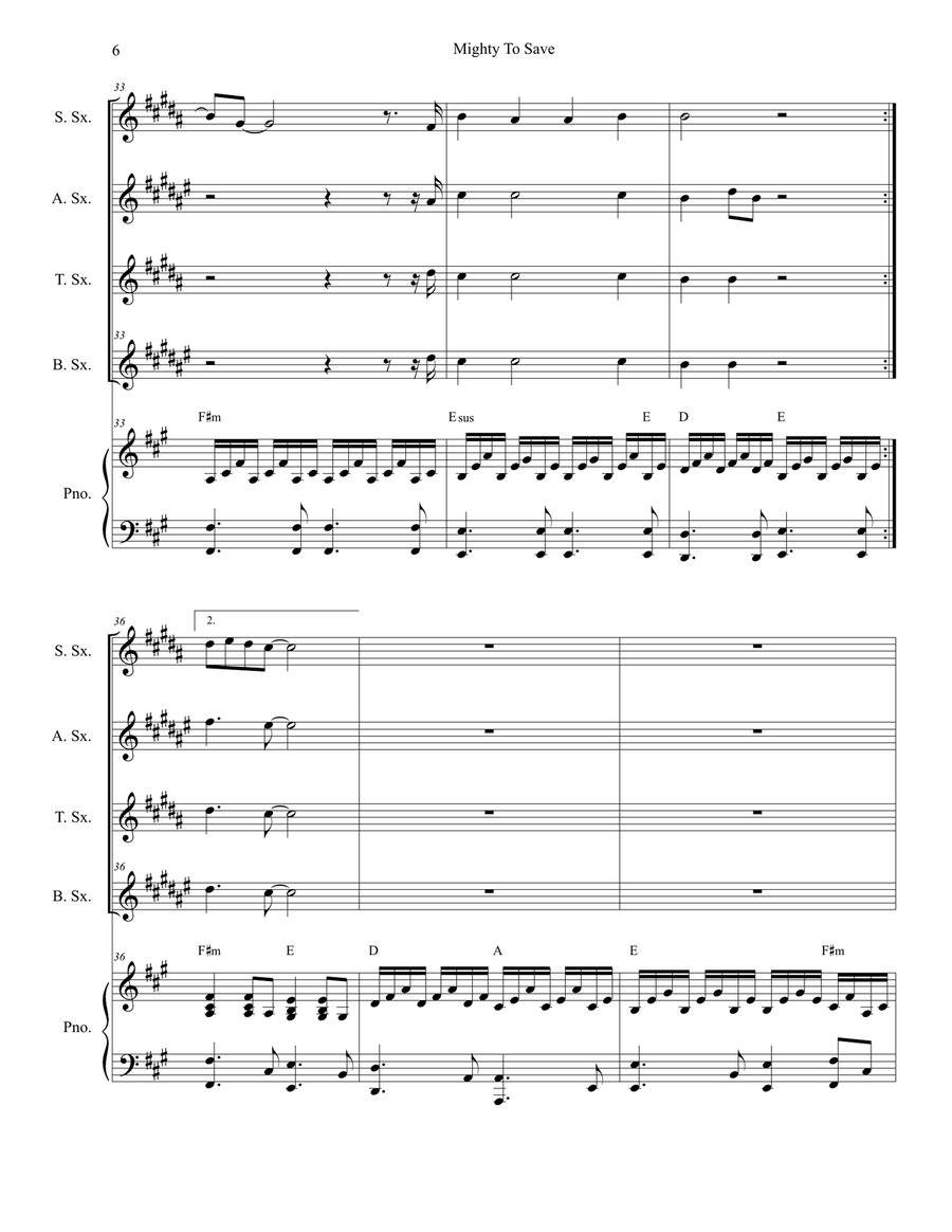 Mighty To Save Saxophone Quartet scores gallery preview page 6