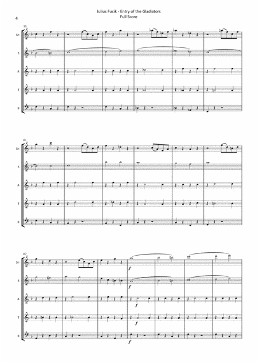 Julius Fucik - Entry of the Gladiators (circus music) - for recorder quintet Small Ensemble scores gallery preview page 6