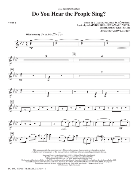 Do You Hear the People Sing? (from Les Misérables) (arr. John Leavitt) - Violin 2