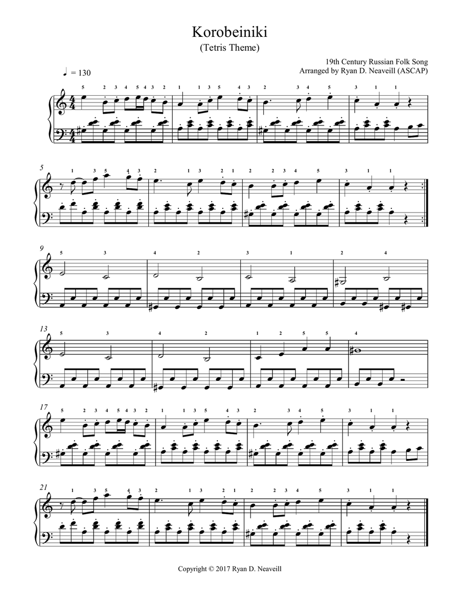 Korobeiniki (Tetris Theme) Piano Method scores gallery preview page 1