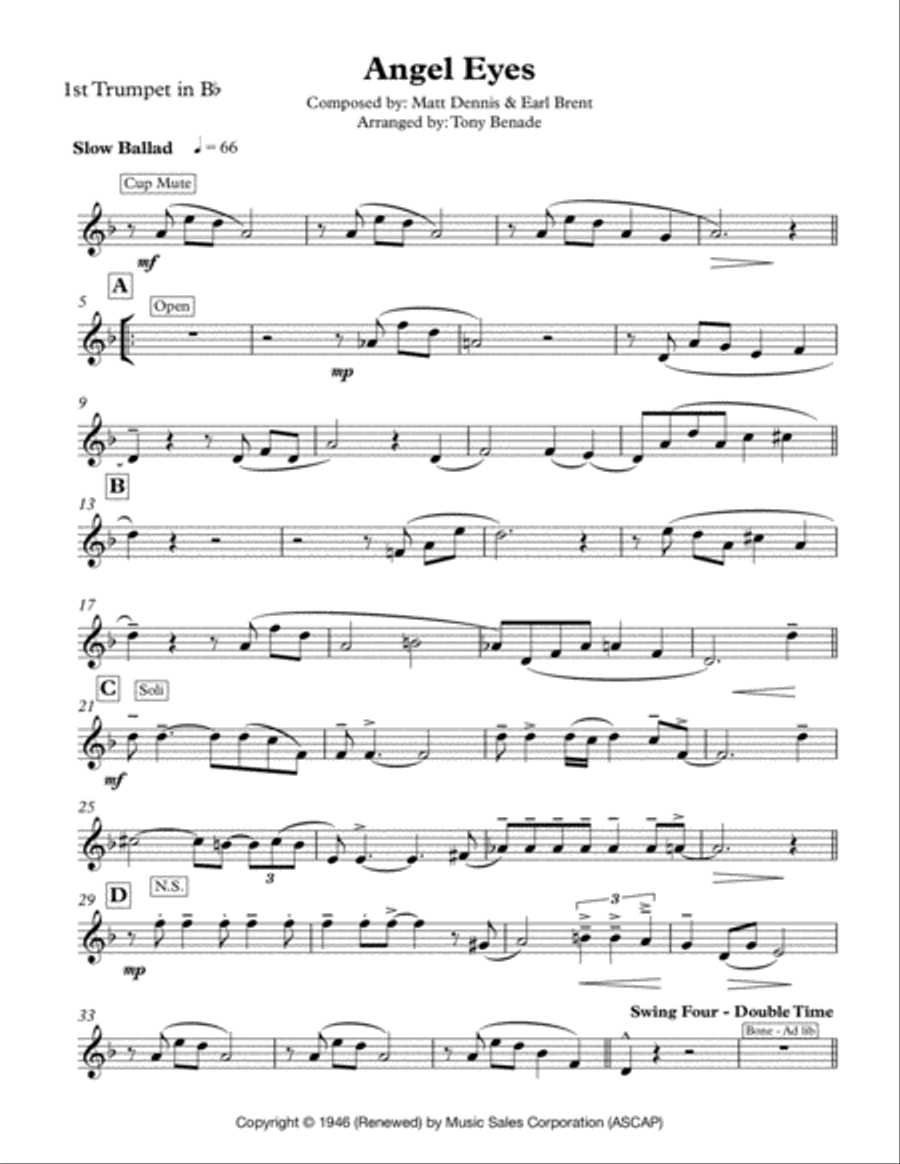 Angel Eyes Brass Ensemble scores gallery preview page 1